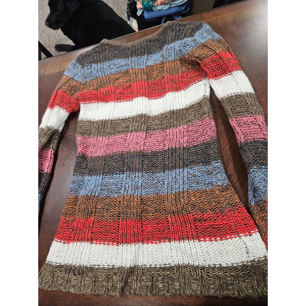 Ashley Y2K Inspired Ribbed Striped Knit Sweater Vintage Neck Skinny Sleeves L - Picture 4 of 7